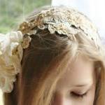 Lace Bridal Headpiece, Gold, Champagne, Bridal..